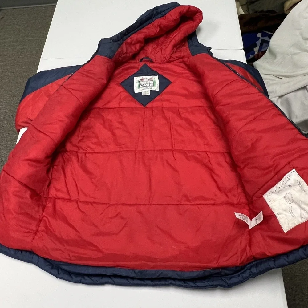 NFL Touchdown Club Patriots Puffer Jacket Kids XL 18 Blue Good Vintage Hooded